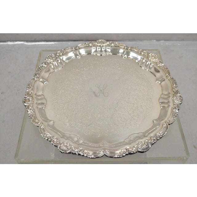 Victorian Vintage Epca Silverplate by Poole 3216 Round Silver Platter Tray - Engraved For Sale - Image 3 of 11