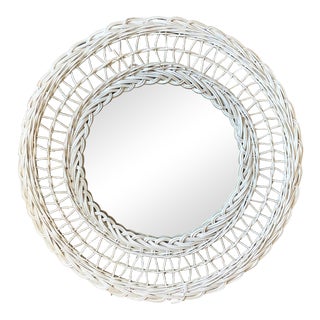Vintage White Wicker Round Wall Mirror