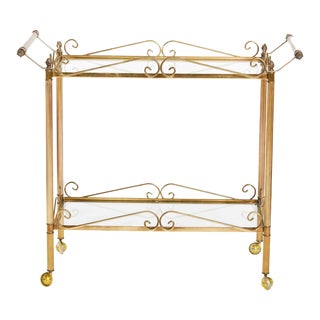 20th Century Brass Frame / Glass Bar Cart For Sale