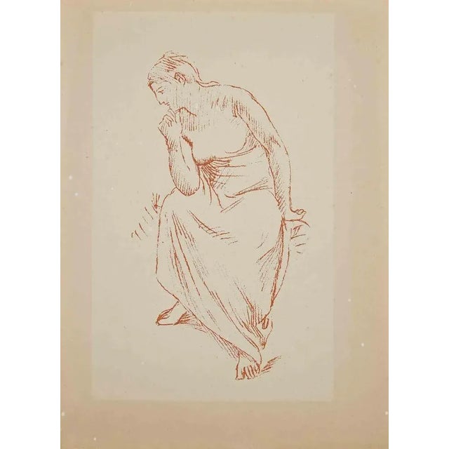 Woman is an original lithograph realized by Pierre Puvis de Chavannes in the 19th Century. Good Conditions. The artwork is...