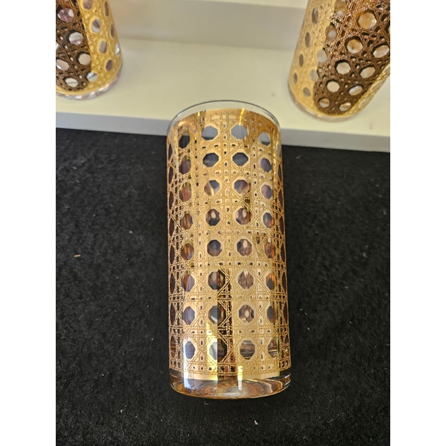 Wonderful Set of 6 Culver Ltd Hollywood Regency 22k Gold tumblers in the Canela Pattern. Stylish basketweave or Cane...