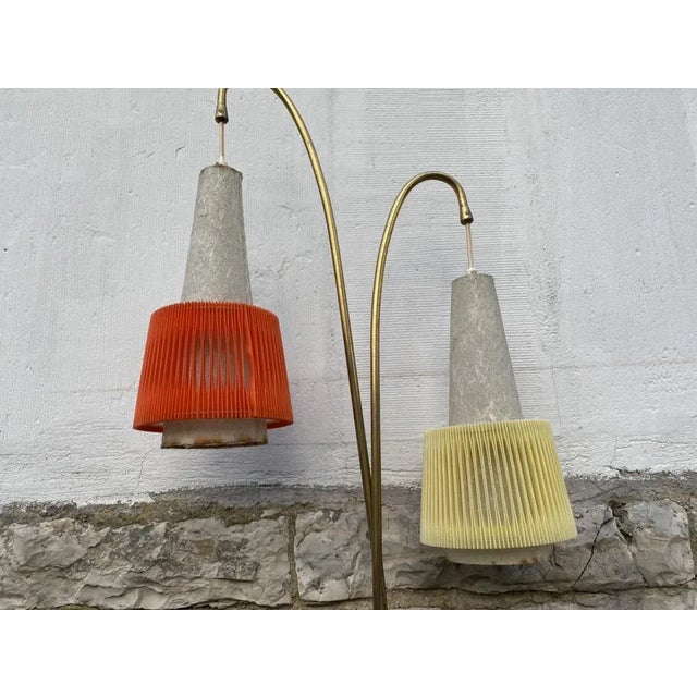 Mid-Century Brass Floor Lamp with Pleated Shades, 1950s For Sale - Image 6 of 18