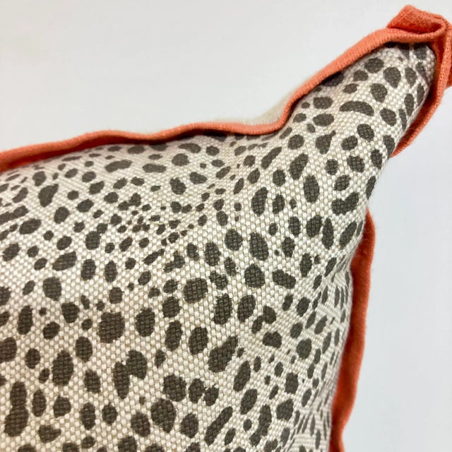 Animal Print Toss Pillow With Coral Linen Details For Sale In Los Angeles - Image 6 of 12