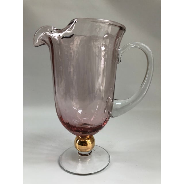 Large Mid-Century Murano Pink & Gold Art Glass Pitcher For Sale In Boston - Image 6 of 6