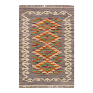 Tribal Kilim Gray Beige Hand-Woven Wool Rug For Sale
