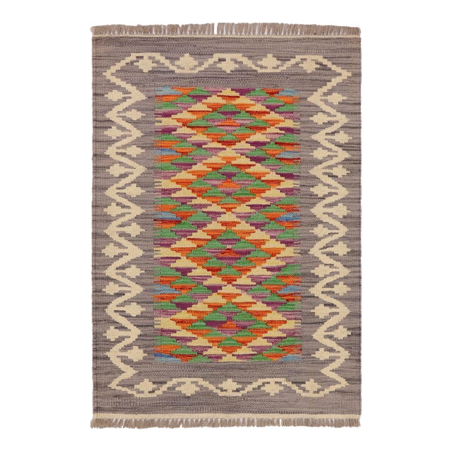 Tribal Kilim Gray Beige Hand-Woven Wool Rug For Sale