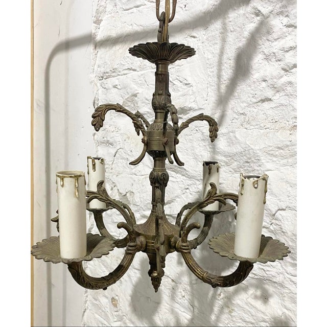 Neoclassical Vintage Spanish Neoclassical Style Acanthus Leaf 4 Light Mini Chandelier For Sale - Image 3 of 6