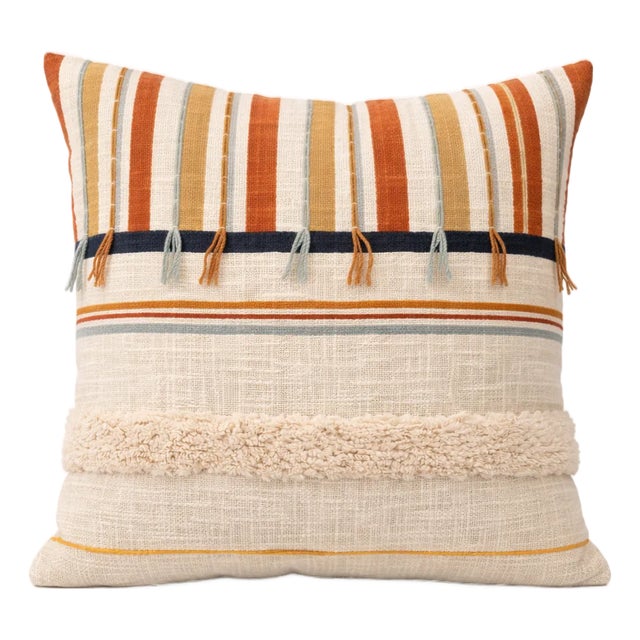 Rust & Indigo Textured Stripe Embroidered Cushion Cover 50 X 50 CMS Set of 2 For Sale