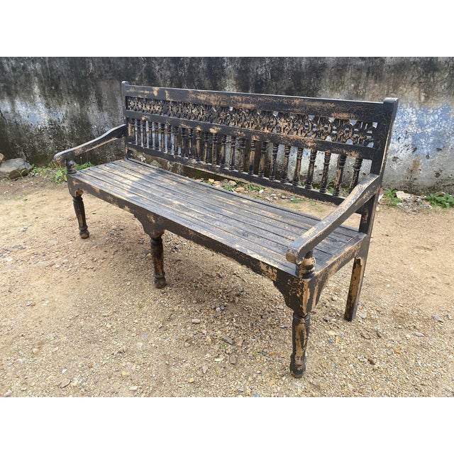 Black Vintage Colonial Black Crackle Bench For Sale - Image 8 of 8