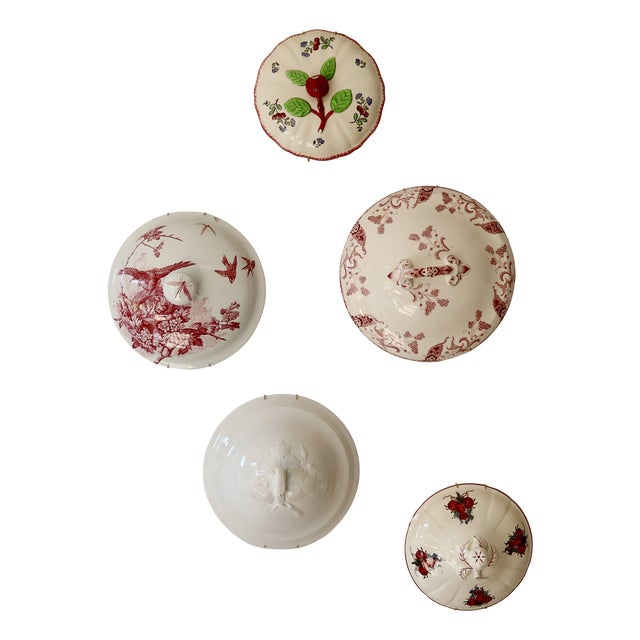 Wall Composition of Soup Tureen Lids in Red Earthenware, 1950s, Set of 5 For Sale