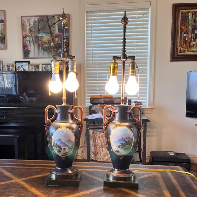 Ceramic Antique Lamps, Shades and Bulbs Not Included - a Pair For Sale - Image 7 of 7