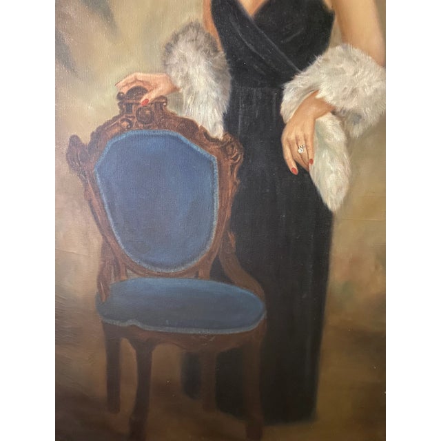 American Signed and Framed Oversized Vintage Portrait of a Lady For Sale - Image 3 of 9