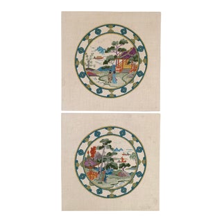 Vintage Chinoiserie Crewl Needlepoint Art Works - a Pair For Sale