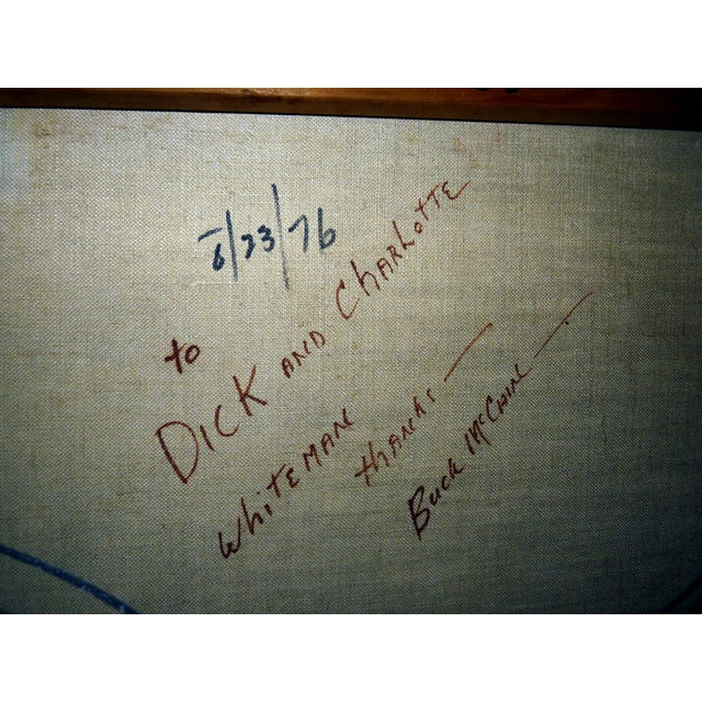 Textile Large 1976 Buck McCain "Escaped" Cowboy Scene Oil on Canvas Original Western Frame, Signed & Inscribed Western Art For Sale - Image 7 of 12