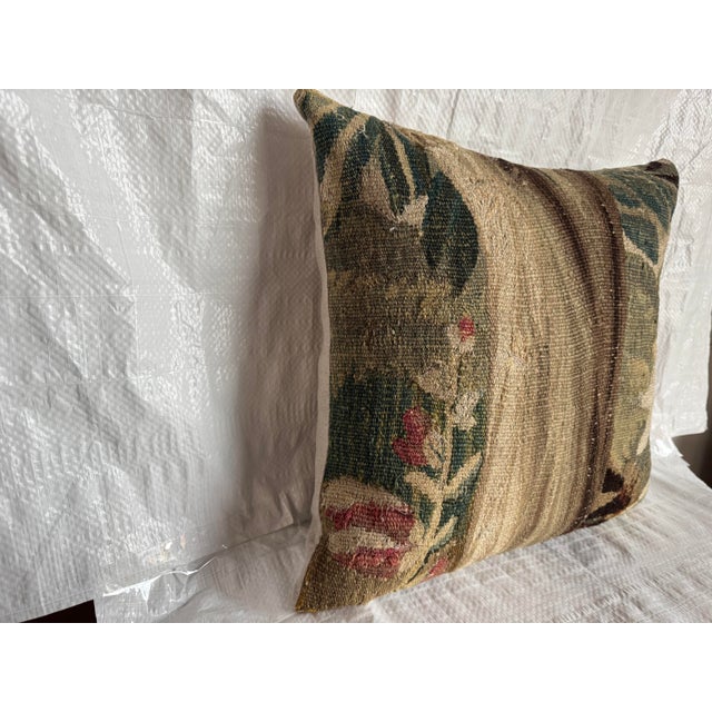 Mid-Century Modern 17th Century Flemish Tapestry Floral Pillow For Sale - Image 3 of 4