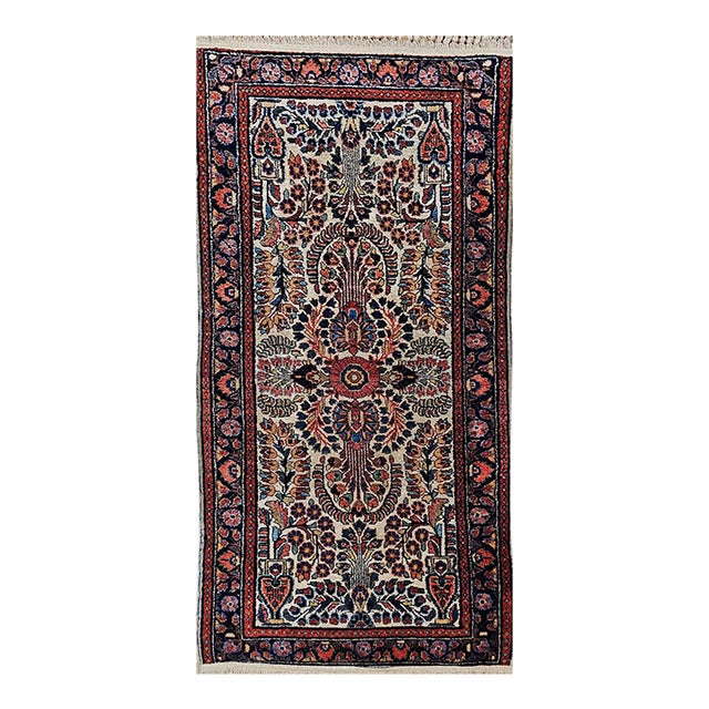Vintage Persian Sarouk Accent Rug, Hand-Knotted Wool, Allover Floral Pattern, 2x4, Ivory & Navy For Sale