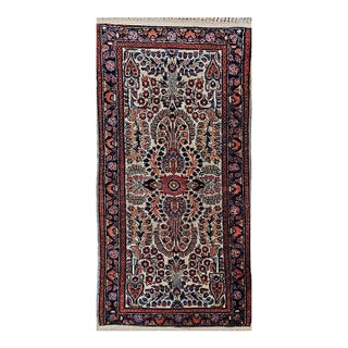Vintage Sarouk Accent Rug, Hand-Knotted Wool, Allover Floral Pattern, 2x4, Ivory & Navy For Sale