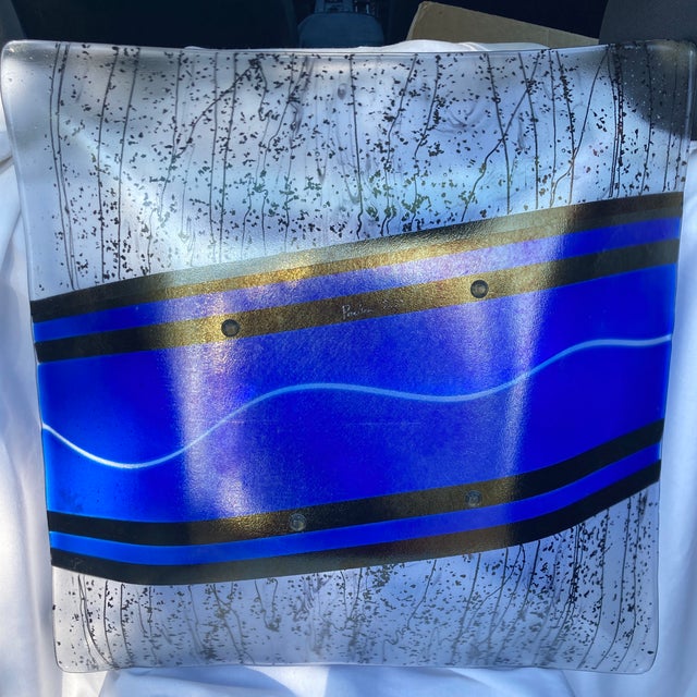 2020s Chris Paulson Large Cobalt Blue Iridized Platter For Sale - Image 5 of 6