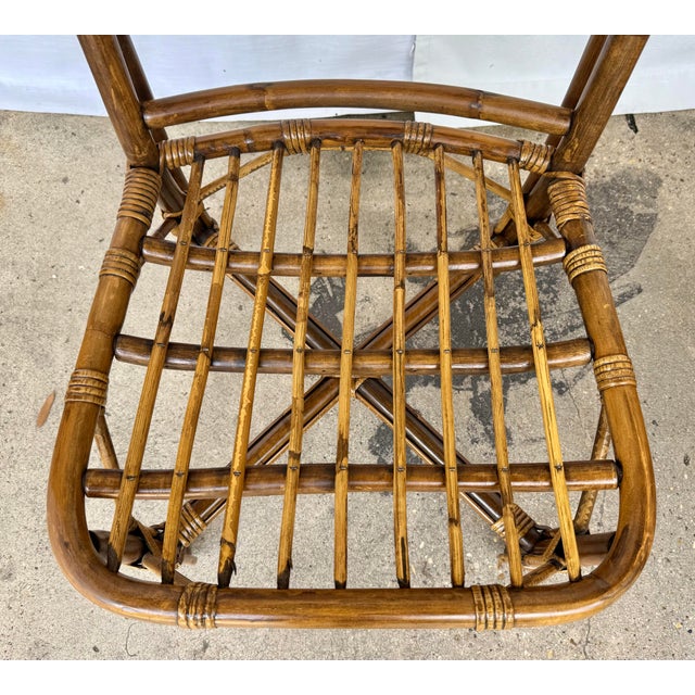 Wood 1970s Vintage Palm Beach Regency Bamboo & Rattan Dining Set - Set of 5 - Convertible Flip-Top Gaming Table For Sale - Image 7 of 12