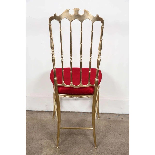 Pair of 1960s Italian Brass Chiavari Side Chairs With Red Velvet Seats For Sale - Image 9 of 12