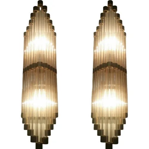 Pair Skyscraper Vintage Art deco light Old Lamp Wall Sconces Fixture Brass & Glass Rod Ship Light Excellent Working...