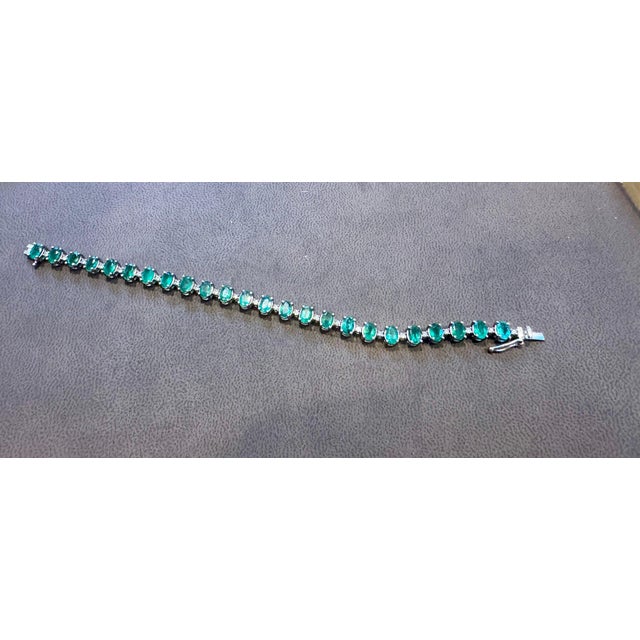 12 Carat Natural Emerald & Diamond Cocktail Tennis Bracelet 14 Karat White gold For Sale - Image 13 of 18