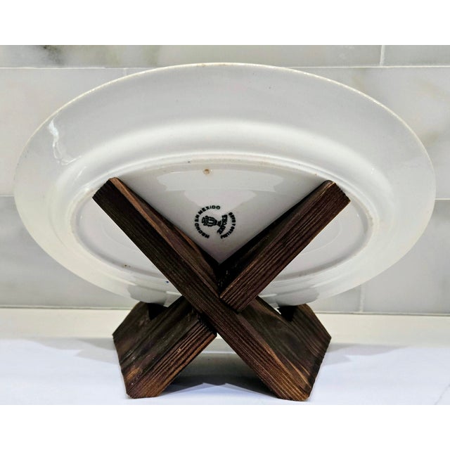 Ceramic Mid 20th Century Anfora Mexico Blue and White Hand‑Painted Talavera‑Style Oval Platter For Sale - Image 7 of 8