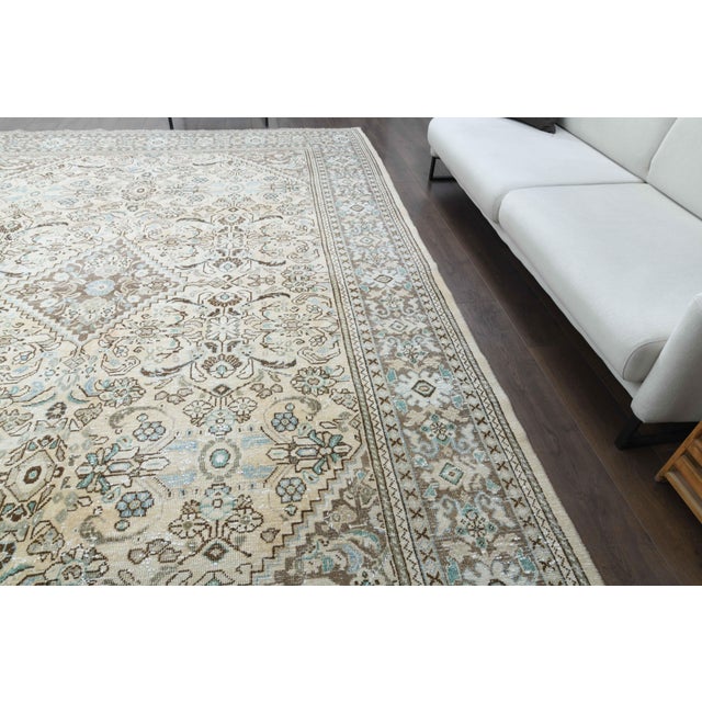 1970s Vintage Persian Handmade Wool Cotton Beige Area Rug For Sale In San Francisco - Image 6 of 11