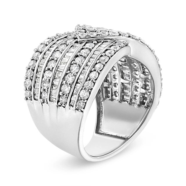 Contemporary .925 Sterling Silver 2 3/8 Cttw Diamond Multi Row Overlay Band Ring ( J-K Color, I3 Clarity) - Ring Size 8 For Sale - Image 3 of 5