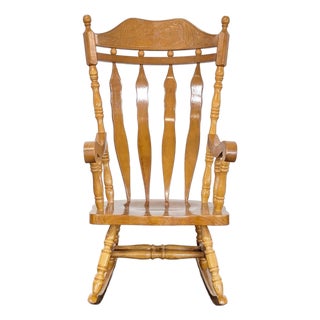 Classic Wooden Rocking Chair With Carved Backrest For Sale