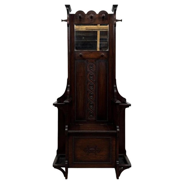 Antique Early 20th Century English Oak Entrance Hall Stand For Sale - Image 11 of 11