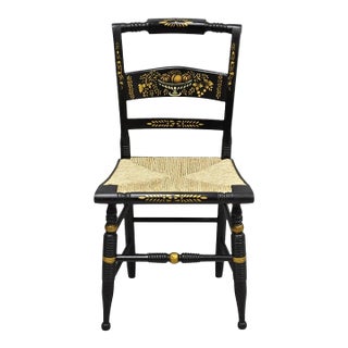 Vintage Nichols & Stone Hitchcock Harvest Stencil Painted Black Side Chair For Sale