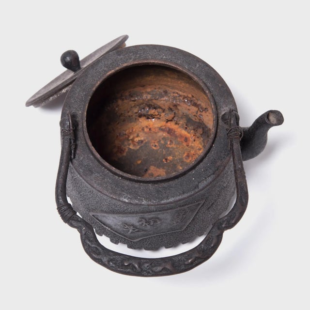 Metal "Fanning the Fire" Antique Japanese Iron Teapot, C. 1920s For Sale - Image 7 of 9