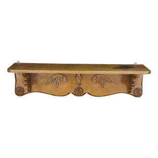 20th Century Victorian Eastlake Revival Carved Oak Wall Shelf Mantel Display 35" For Sale