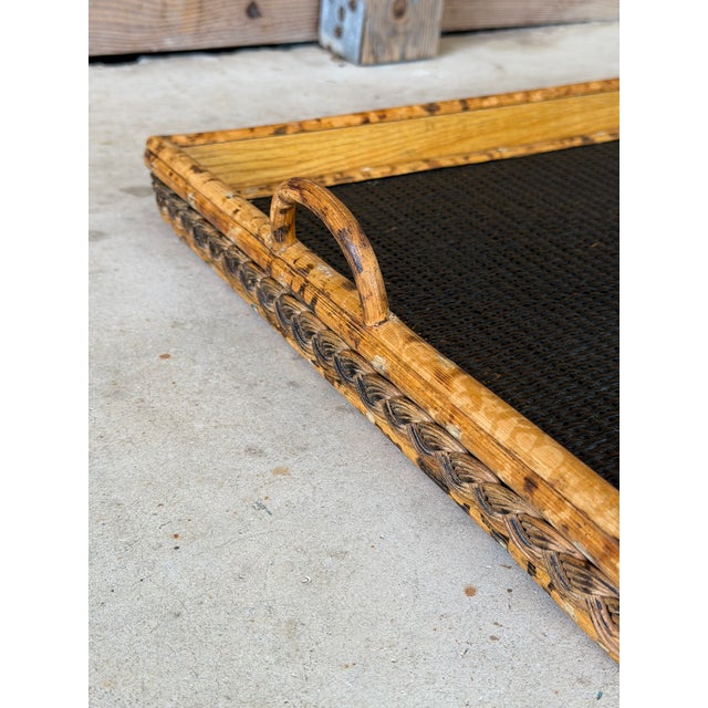 Palecek Vintage Scorched Bamboo and Woven Rattan Serving Tray For Sale - Image 4 of 12