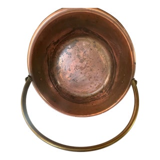 Antique Copper Pot Cauldron With Brass Handle For Sale