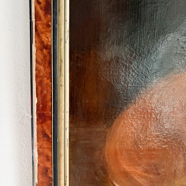 Distressed Antique Dog Oil Painting Framed, Late 1800's Portrait of a Dog For Sale - Image 11 of 18