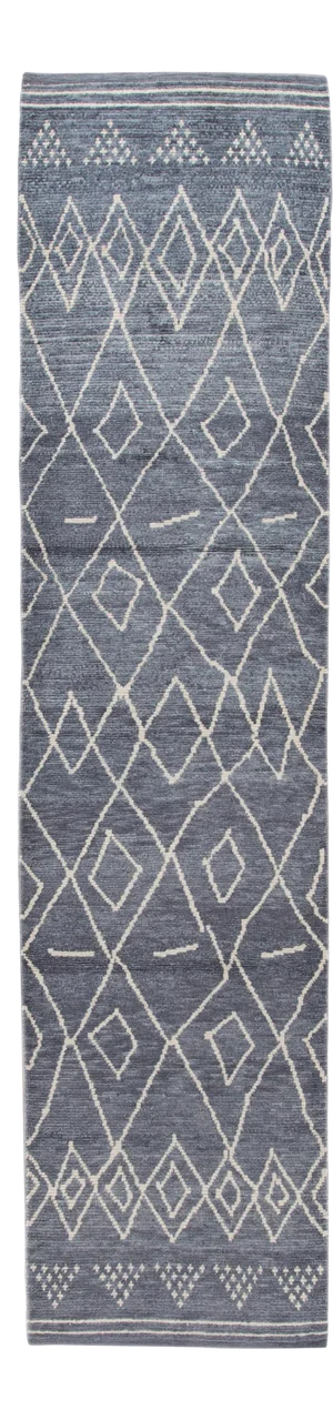 Modern Moroccan Style Handmade Blue Wool Runner