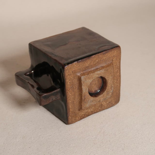 Handmade Studio Pottery Square Vessel With Pour Spout & Handle, Abstract Brutalist Form For Sale - Image 13 of 13