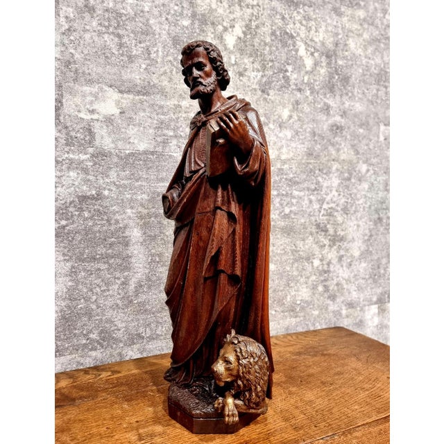 Dutch Artist, Hand Carved Holy Statue of Evangelist Marcus, 17th Century, Oak For Sale - Image 3 of 18