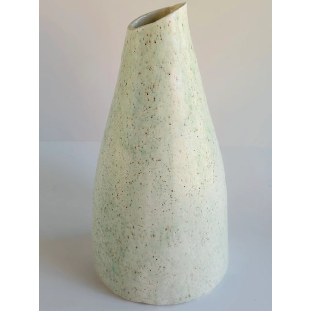 Mid-Century Modern 1959 Studio Ceramic Speckled Eggshell Vase For Sale - Image 3 of 7