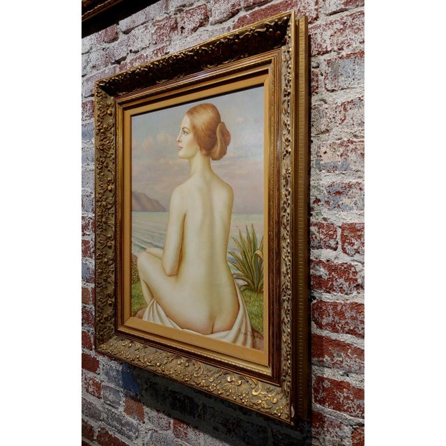 Beige Adrián Pérez Pulido 1970 Nude Female by a Beach in Barcelona-OIl Painting For Sale - Image 8 of 11