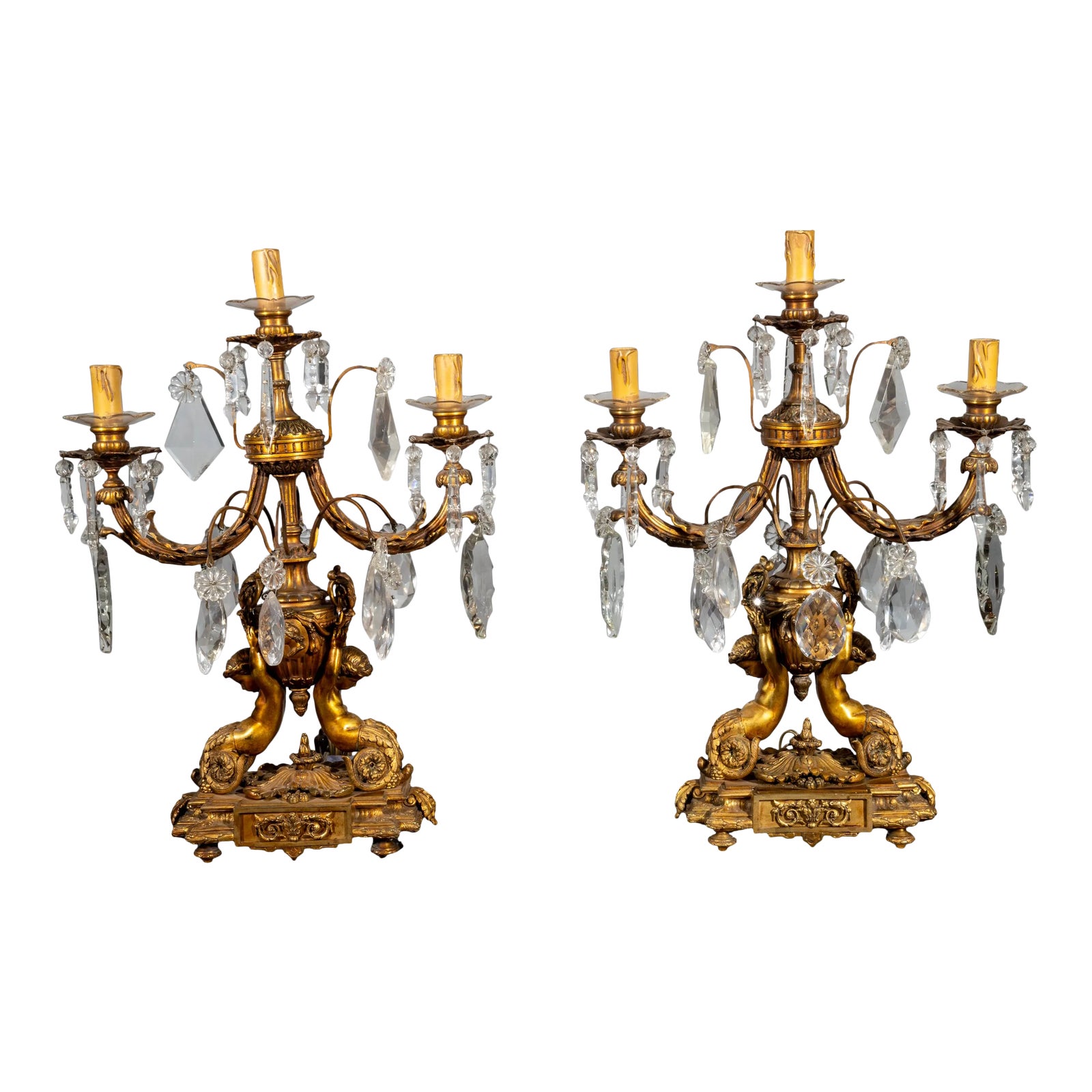 Circa 1890 French Bronze and Crystal Candelabras a Pair Chairish
