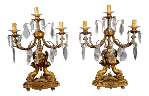 Circa 1890 French Bronze and Crystal Candelabras - a Pair