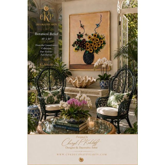 Floral Relief Conservatory Collection, Four Seasons - “Autumn” - Designed by Cheryl P. Kohloff Dimensions: 30”w x 40”h x...