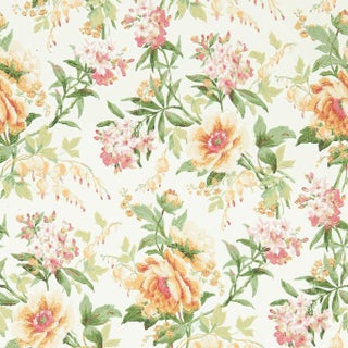 Sanderson Olivia Wallpaper in Botanical Green/Orange For Sale
