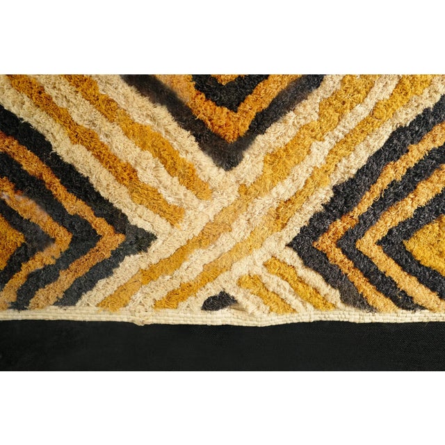 Authentic vintage raffia grass cloth Shoowa mat. Beautifully framed floating on black linen ground. Simple black wood...