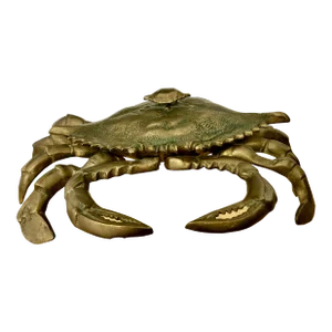 Vintage Extra Large Brass Crab Figure Trinket Box, With Baby Crab on Back