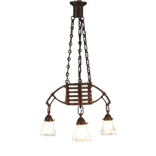 Art Nouveau Pendant Light in Glass and Metal For Sale
