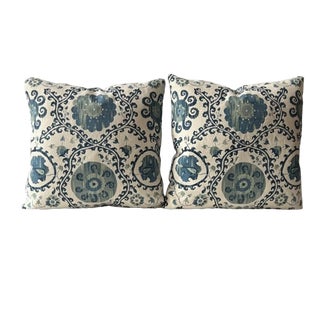 Contemporary Floral Motif 20” Feather/Down Pillows - A Pair For Sale